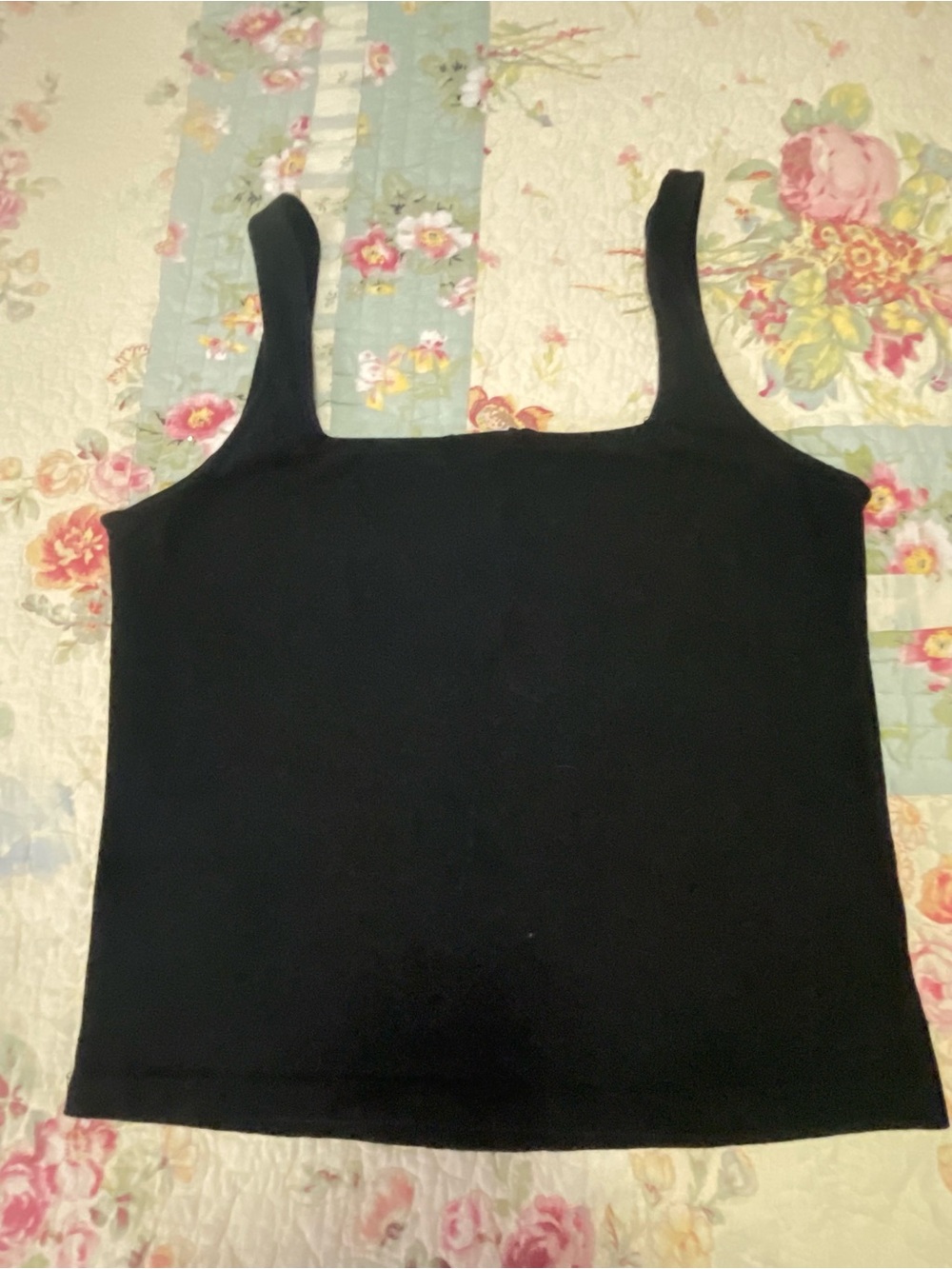 Ambiance Black Square Neck Ribbed Tank